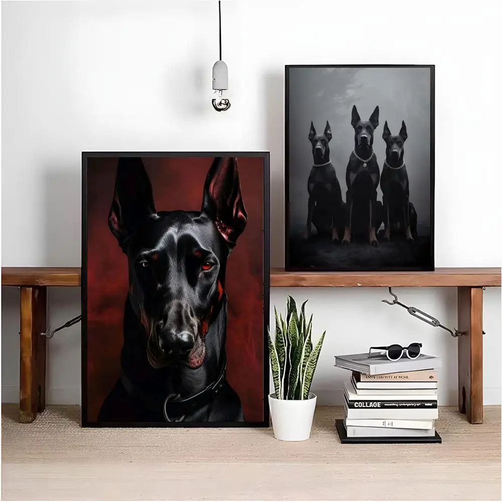 Black White Doberman Wall Art Fashion Dog Canvas Print For Modern Living Room Decor 1