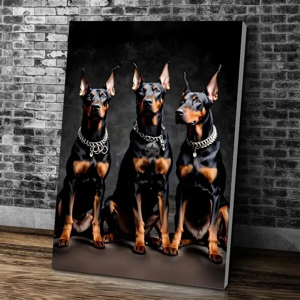 Black White Doberman Wall Art Fashion Dog Canvas Print For Modern Living Room Decor 13