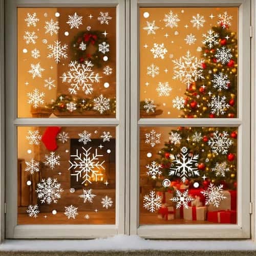 Reusable Snowflake Window Stickers – Festive Christmas Window Decals for Holiday Decorations