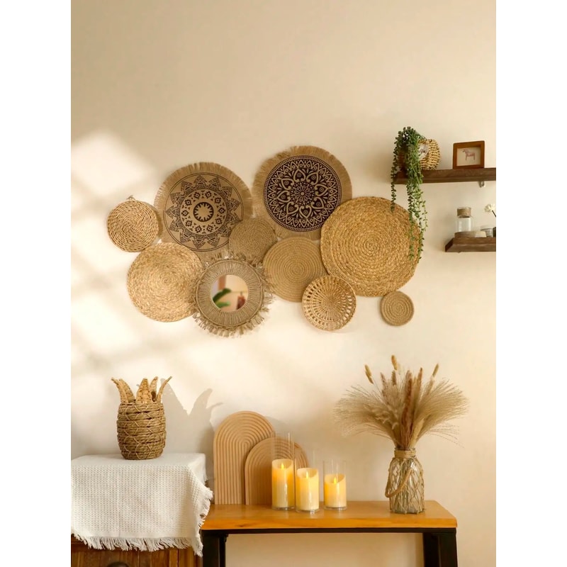 Boho Woven Seagrass Wall Basket Set Rustic Hanging Farmhouse Decor 3