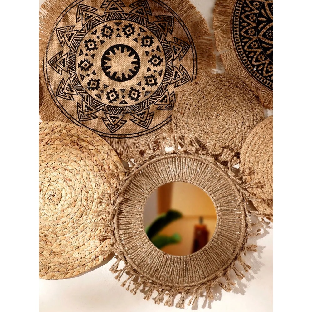 Boho Woven Seagrass Wall Basket Set Rustic Hanging Farmhouse Decor 4