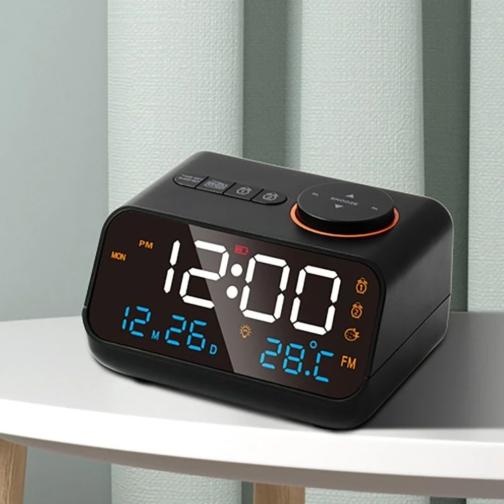 Mirror LED Digital Alarm Clock For Bedroom With FM Radio And USB Power 0