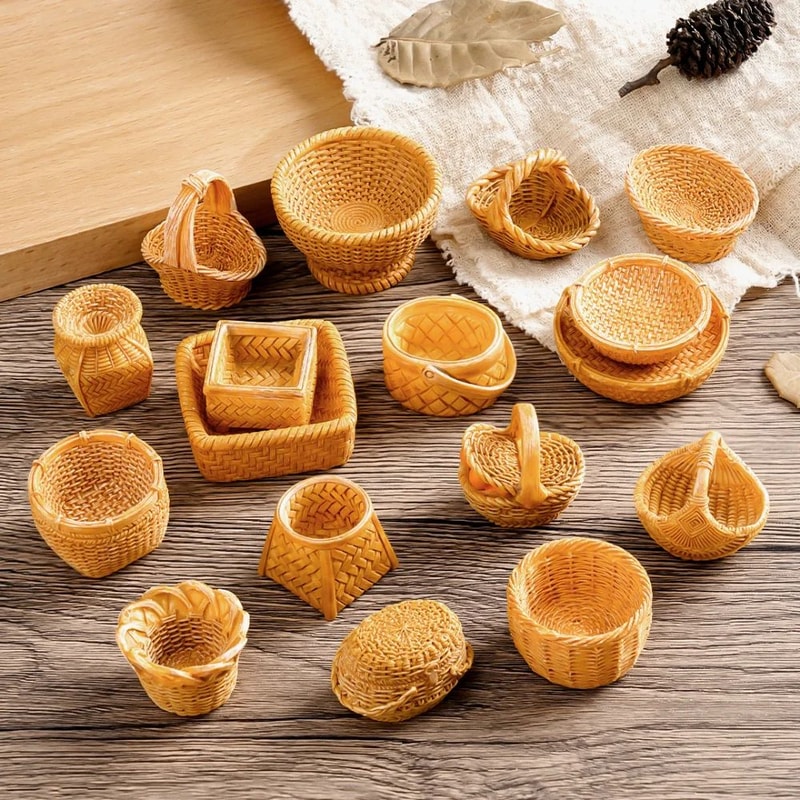 Miniature Rattan Basket For Dollhouse Kitchen Decor 0