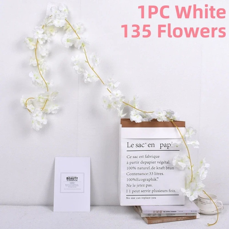 180cm Artificial Cherry Blossom Garland Silk Sakura Flower Vine For Wedding Arch And Home Decor 8