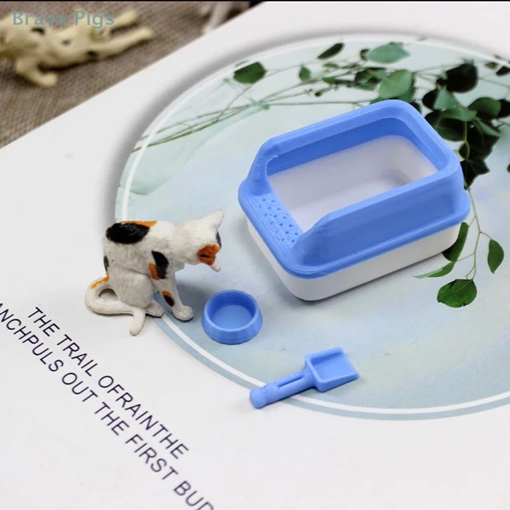 Miniature Cat Litter Box Set With Scoop Dollhouse Pet Accessory 4