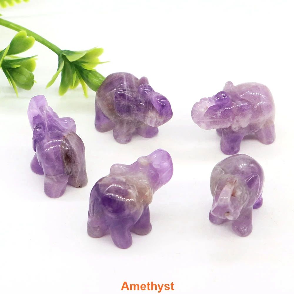 Lucky Amethyst Crystal Elephant Figurine Mini HandCarved Healing Stone Decor 5