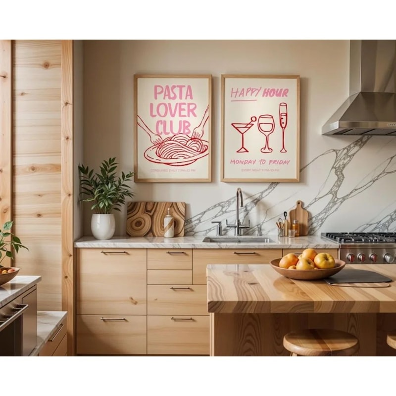 Cin Cin Cheers Cocktail Wall Art Pink Italian Food Poster For Stylish Kitchen Bar Decor 3