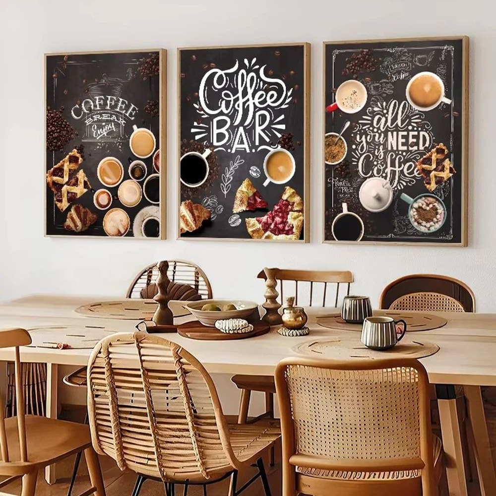 Nordic Coffee Wall Art Canvas Set Minimalist Cafe Kitchen Decor Prints 1