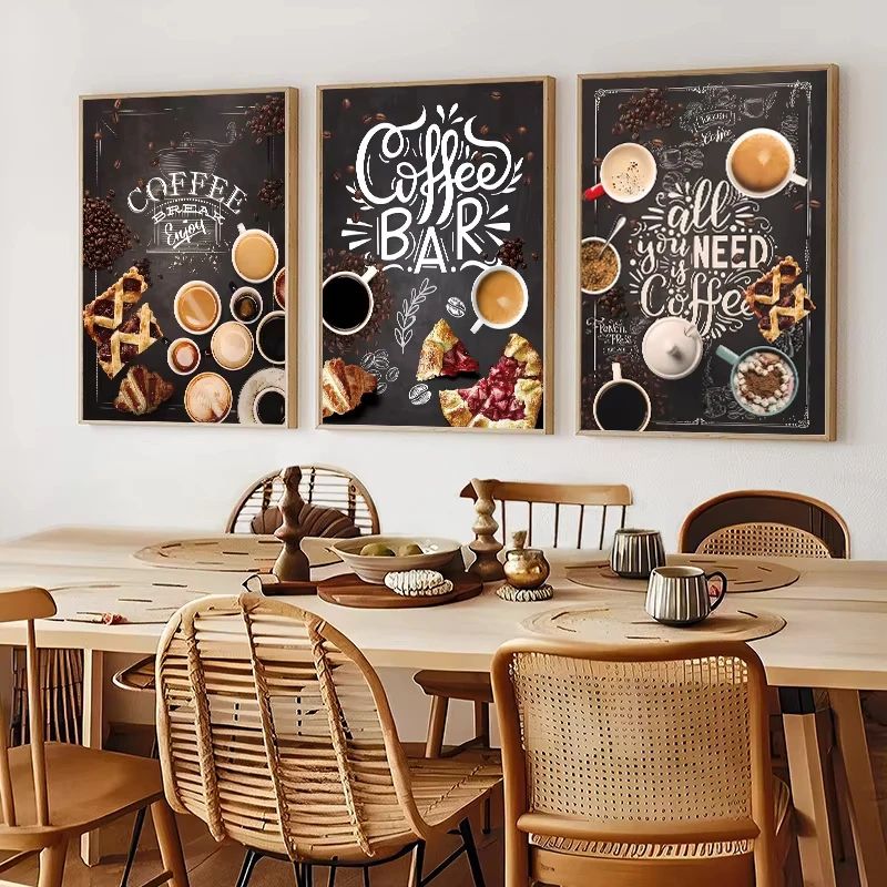 Nordic Coffee Wall Art Canvas Set Minimalist Cafe Kitchen Decor Prints 1