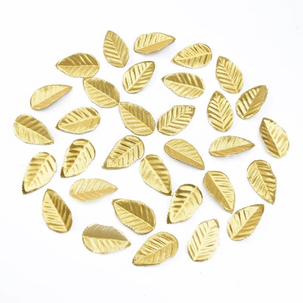 Golden Silk Leaf Decorations 100pcs Gold Leaf Decorations For Crafts Weddings Holiday Styling 4