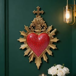 black gold sacred heart wall decor resin hanging ornament