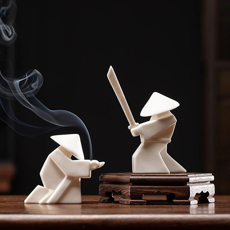 Zen Warrior Ceramic Samurai Figurine Minimalist Blanc De Chine Decor 3