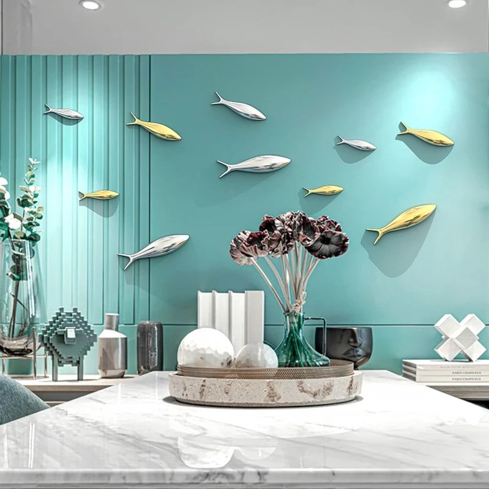 3D Electroplated Fish Wall Decor Set Modern Metallic Art For Living Room Restaurant Walls 3