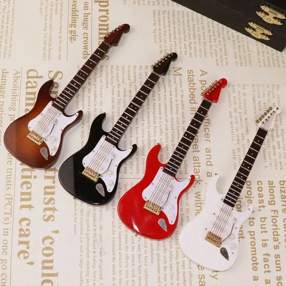 Miniature Electric Guitar With Stand Wooden Guitar Decor Gift 5