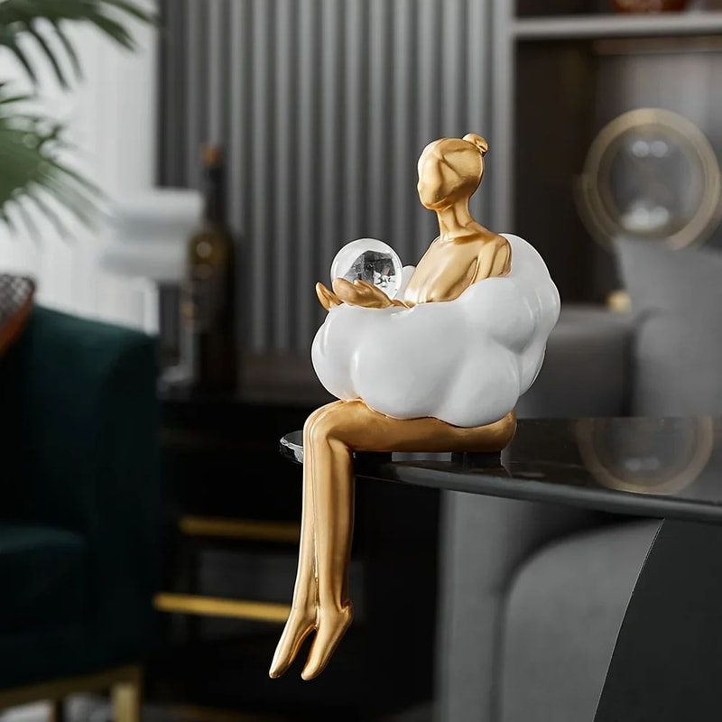 Cloud Girl Abstract Sculpture Modern Table Statue For Aesthetic Home Decor 3