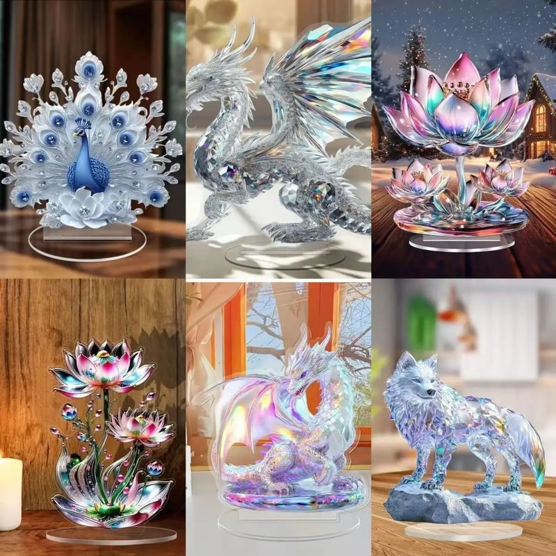 White Crystal Dragon Acrylic Figurine For Desk Decor And Fantasy Room Display 0