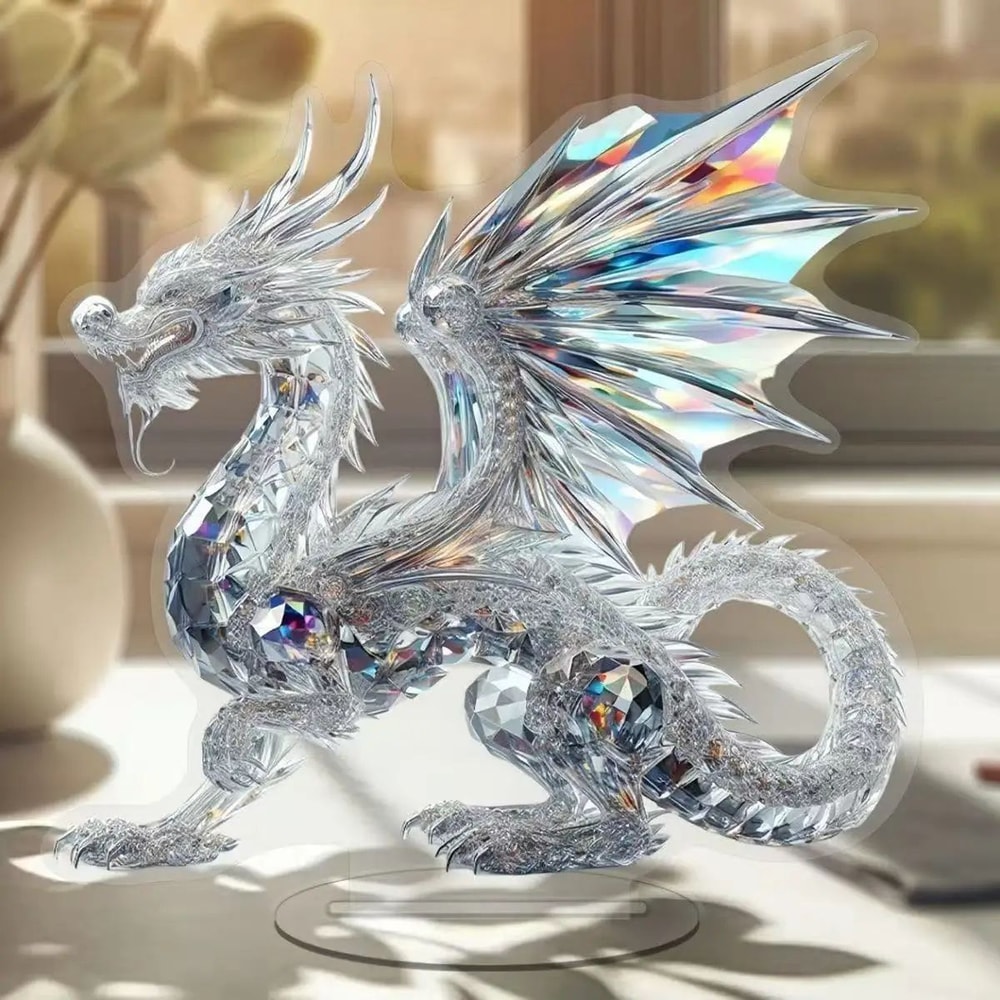 White Crystal Dragon Acrylic Figurine For Desk Decor And Fantasy Room Display 3