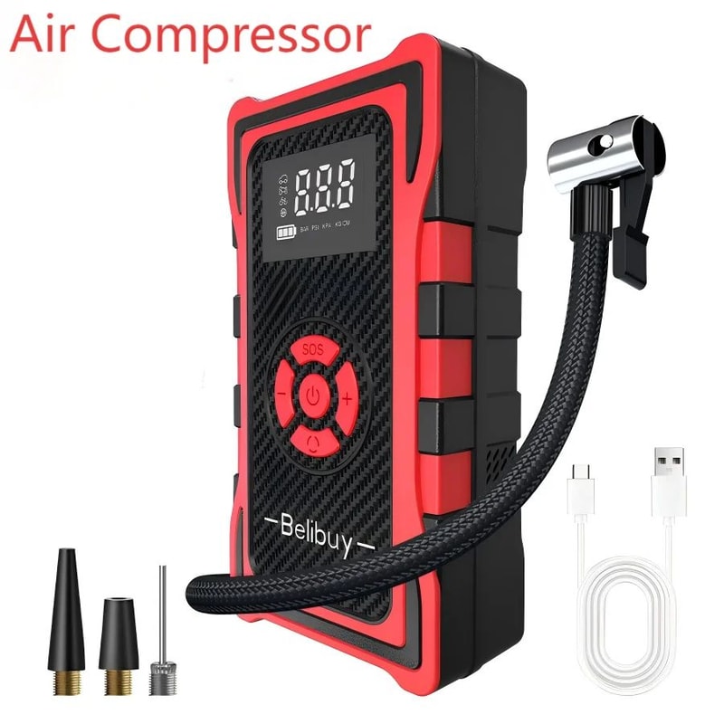 Portable 150PSI Tire Inflator Car Jump Starter Power Bank With LED Light 8