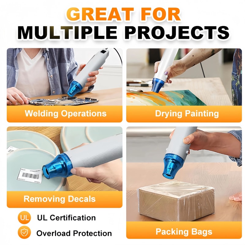 HighPrecision 300W Mini Heat Gun For Crafts Shrink Wrapping DIY Projects 2