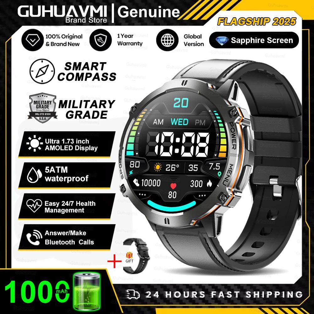 Rugged Military Grade Smartwatch With GPS AMOLED Display 10ATM Waterproof Power 9