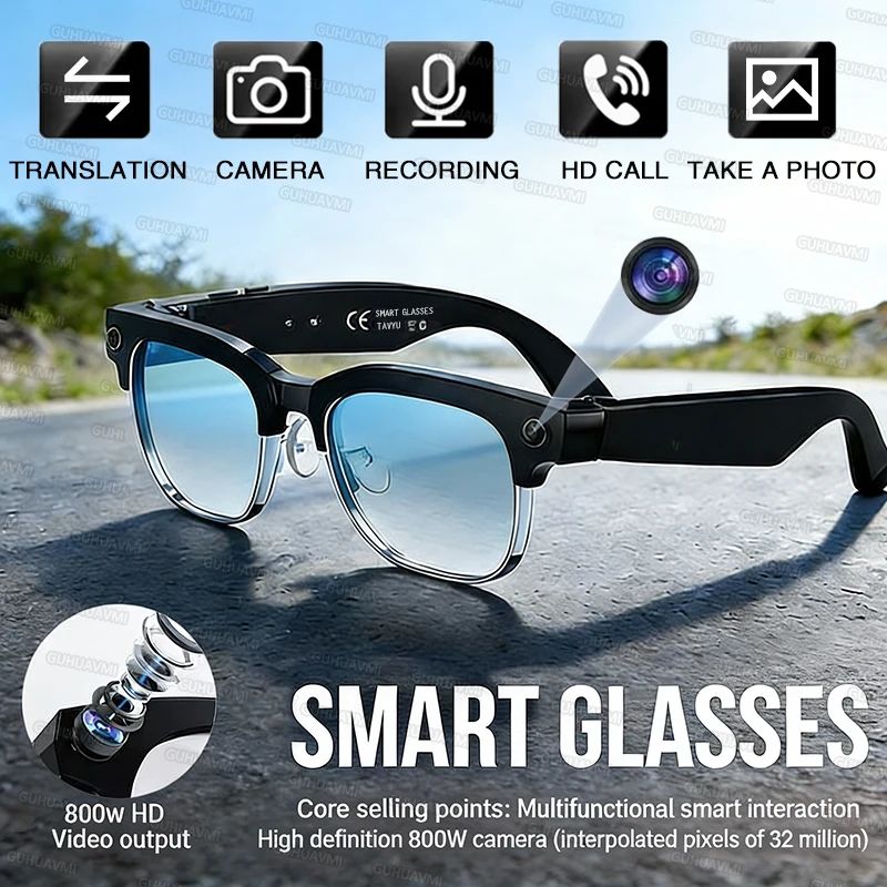 Smart Camera Glasses With AI Translation Bluetooth Calls 800W HD Video Recording Sunglasses 8