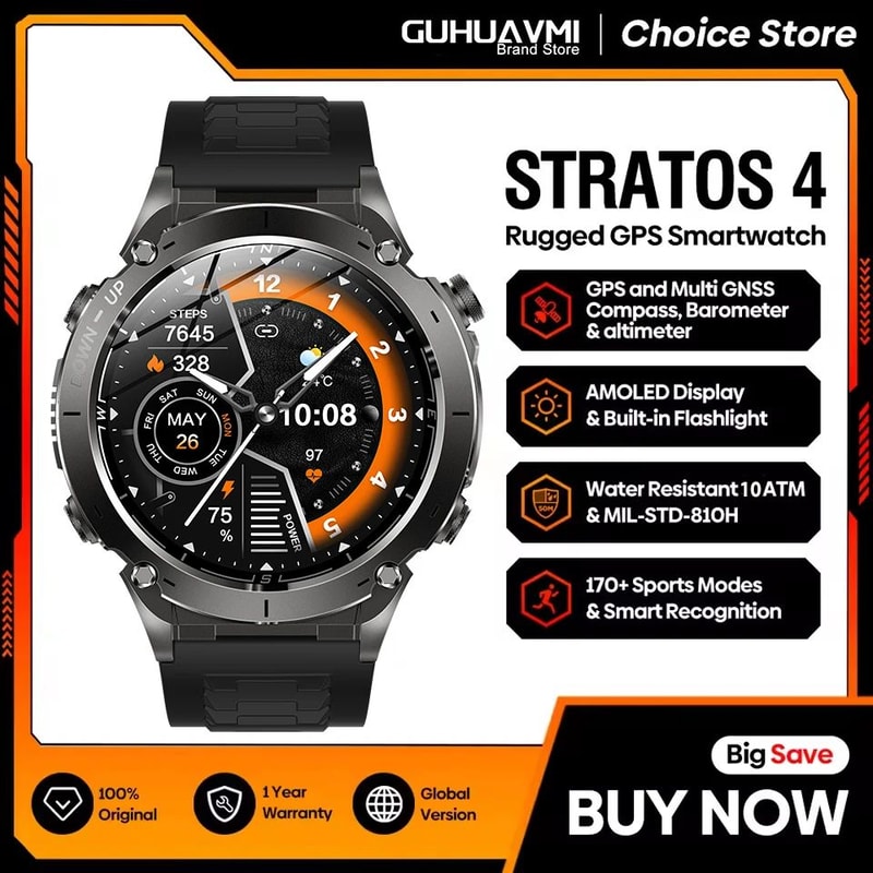 Stratos 4 Pro GPS Smartwatch With AMOLED Display Outdoor Compass Tracking 0