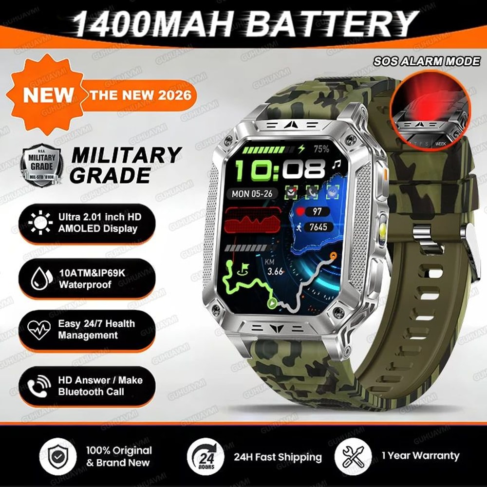Rugged GPS Smartwatch With AMOLED Display 10ATM Waterproof Military Smartwatch For Men 12