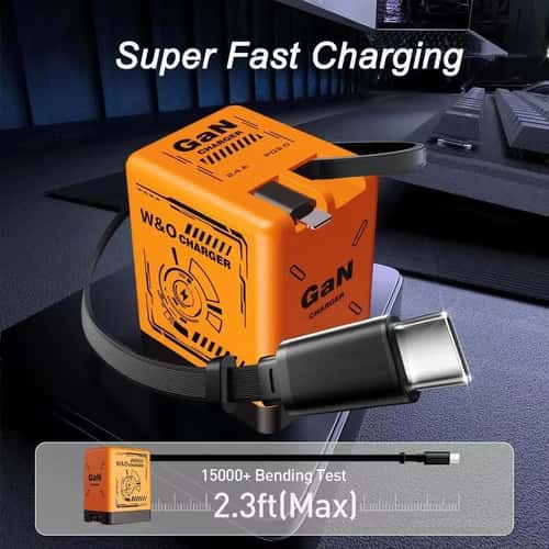 GaN Fast Charger Compact Wall Adapter with Telescopic Plug for Multi-Device Fast Charging