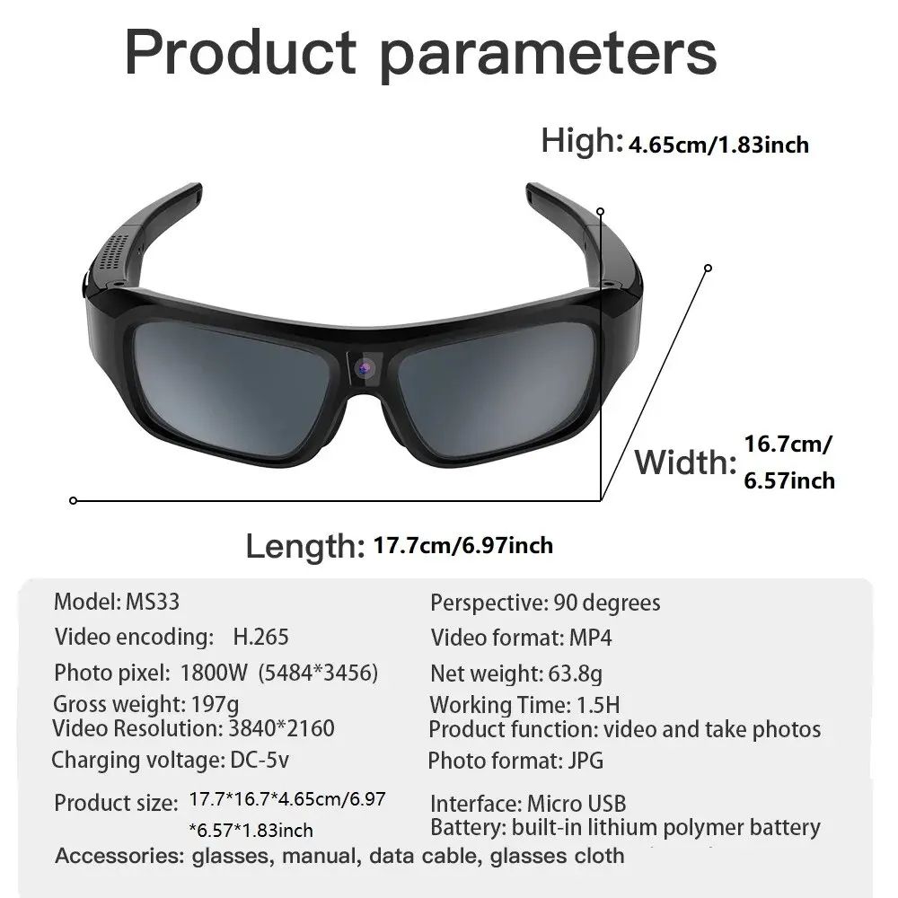 4K Camera Glasses For HandsFree Sports Recording 4