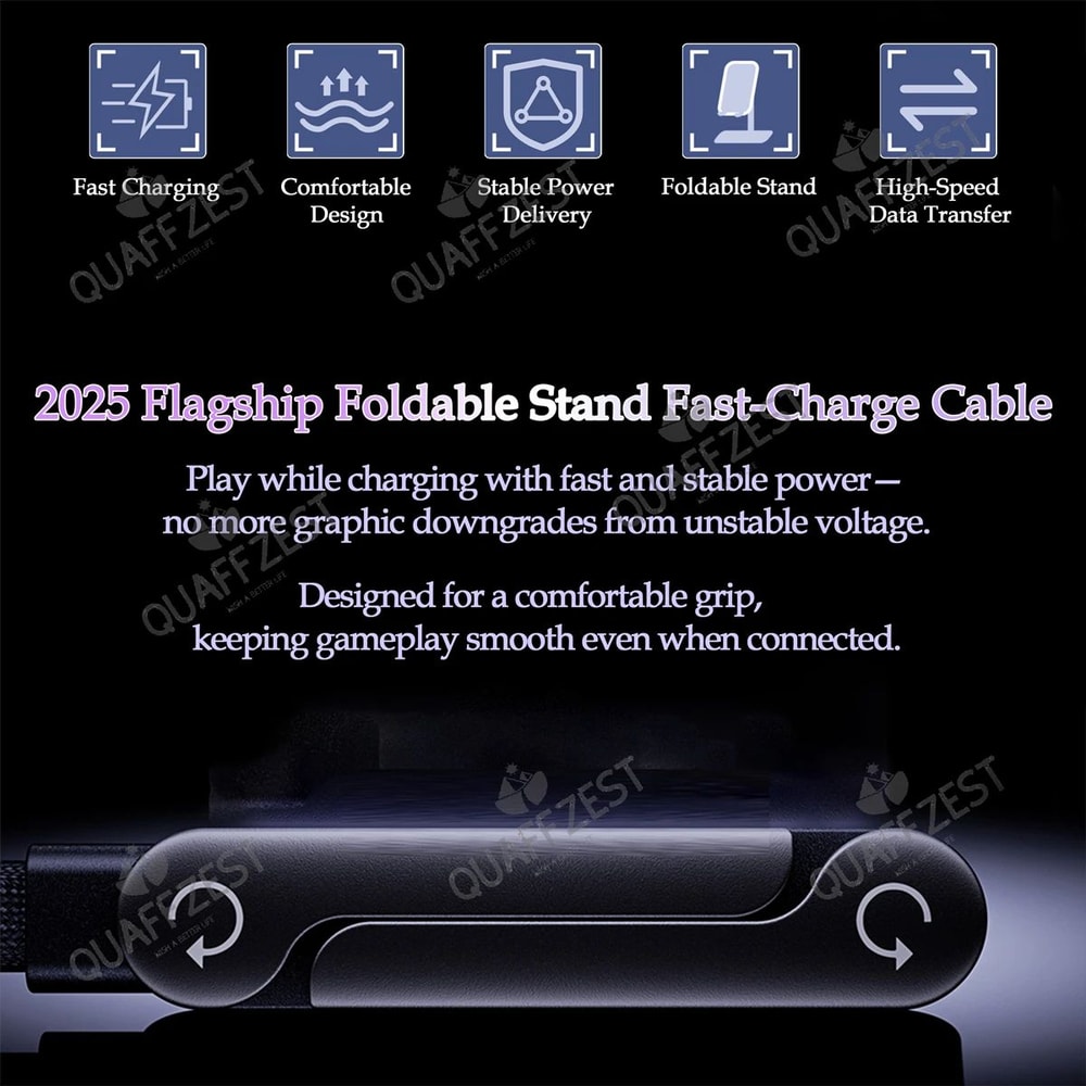 Foldable 240W Fast Charging Cable With BuiltIn Phone Holder 15m USBC 5