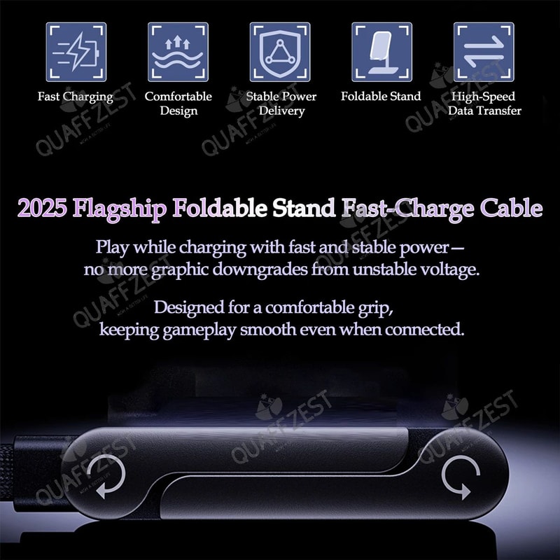Foldable 240W Fast Charging Cable With BuiltIn Phone Holder 15m USBC 5
