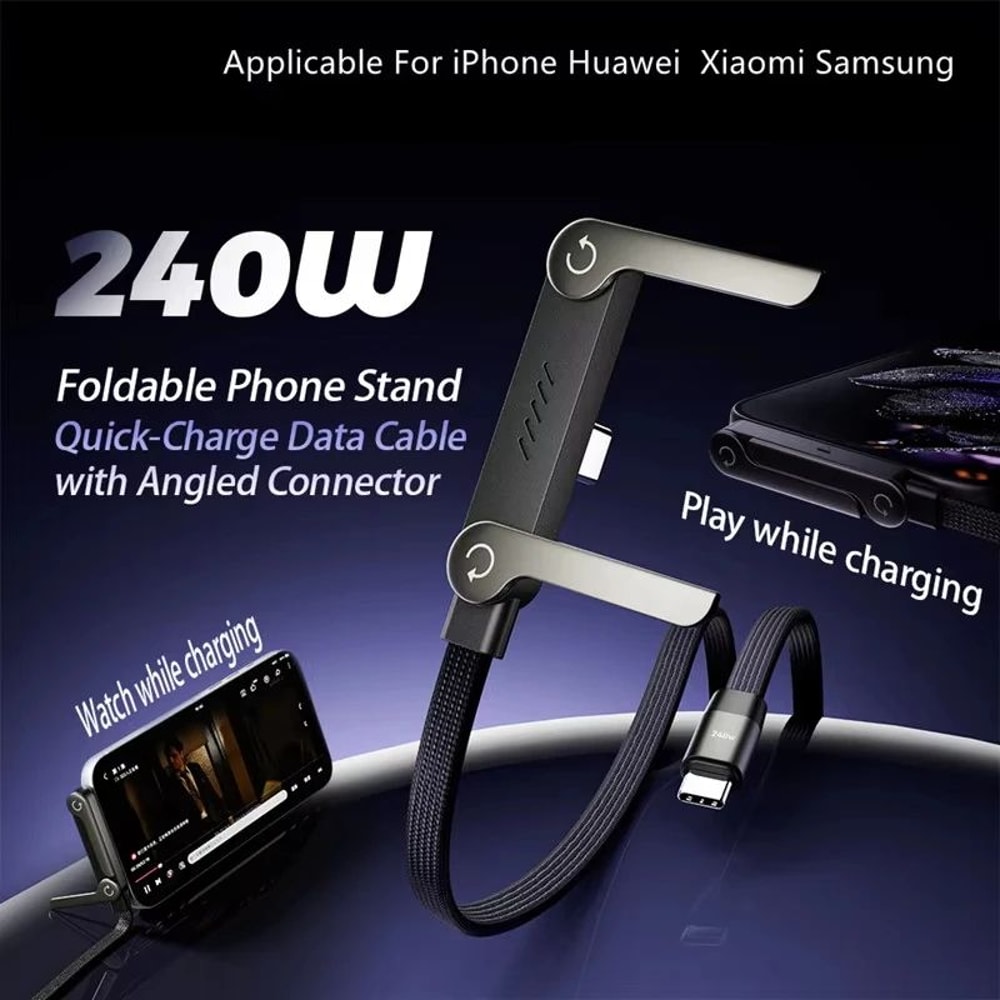 Foldable 240W Fast Charging Cable With BuiltIn Phone Holder 15m USBC 0