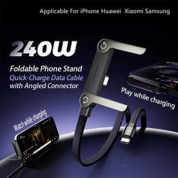foldable 240w fast charging cable with built-in phone holder (1.5m usb-c)