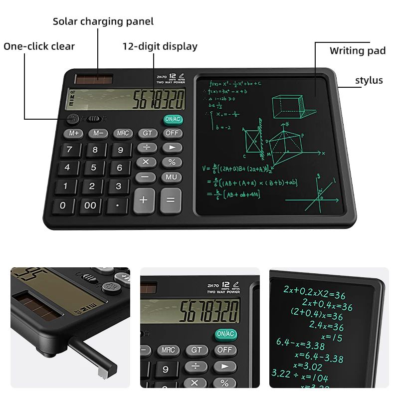 SmartFold LCD Writing Tablet Calculator With Stylus 12Digit Display 5