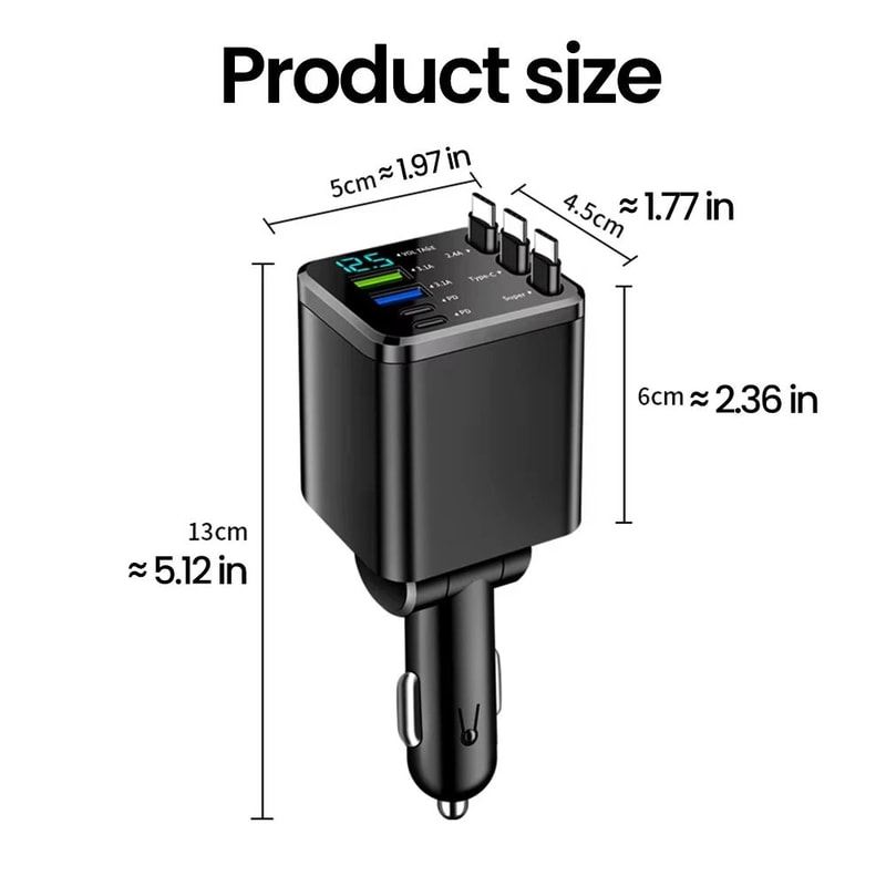 7in1 Retractable Car Fast Charger 120W Multi USB USBC Charging Hub 4
