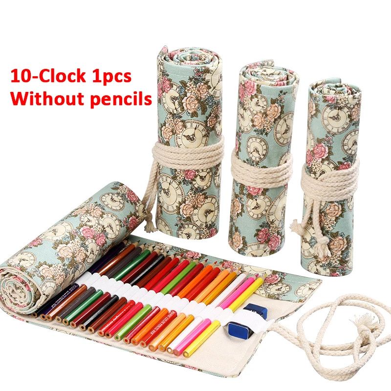 Canvas Roll Up Pencil Case Organizer Portable Pencil Wrap Organizer Artist Brush Holder 15