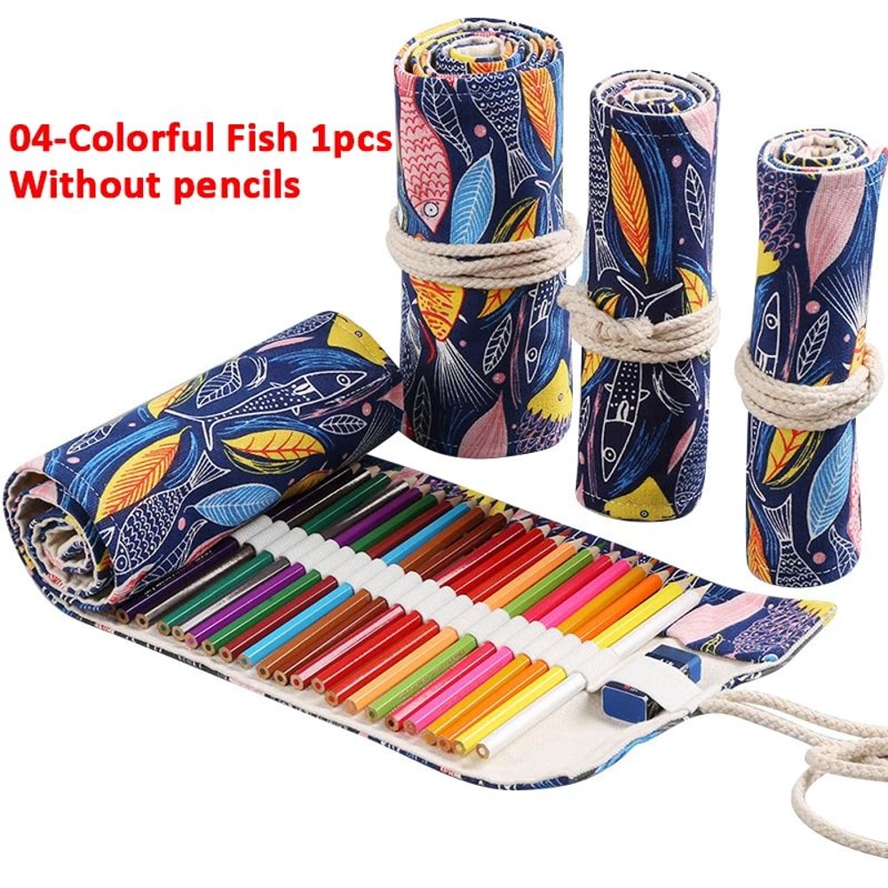 Canvas Roll Up Pencil Case Organizer Portable Pencil Wrap Organizer Artist Brush Holder 9
