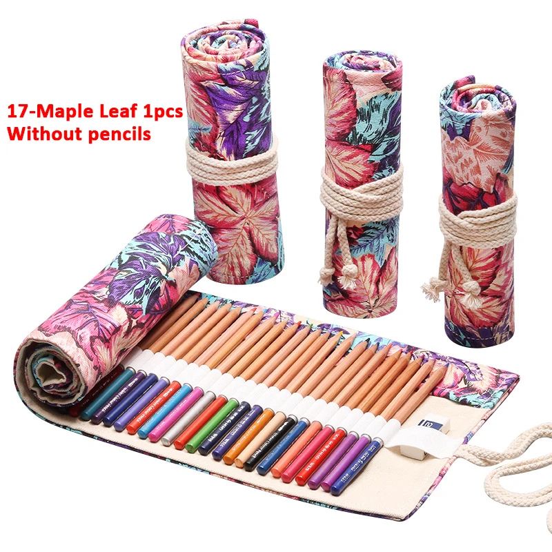 Canvas Roll Up Pencil Case Organizer Portable Pencil Wrap Organizer Artist Brush Holder 22