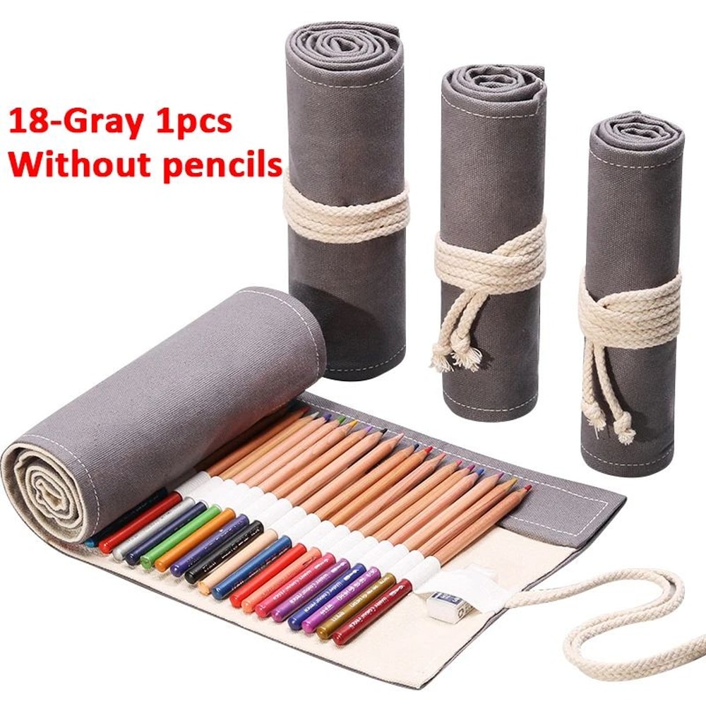 Canvas Roll Up Pencil Case Organizer Portable Pencil Wrap Organizer Artist Brush Holder 23