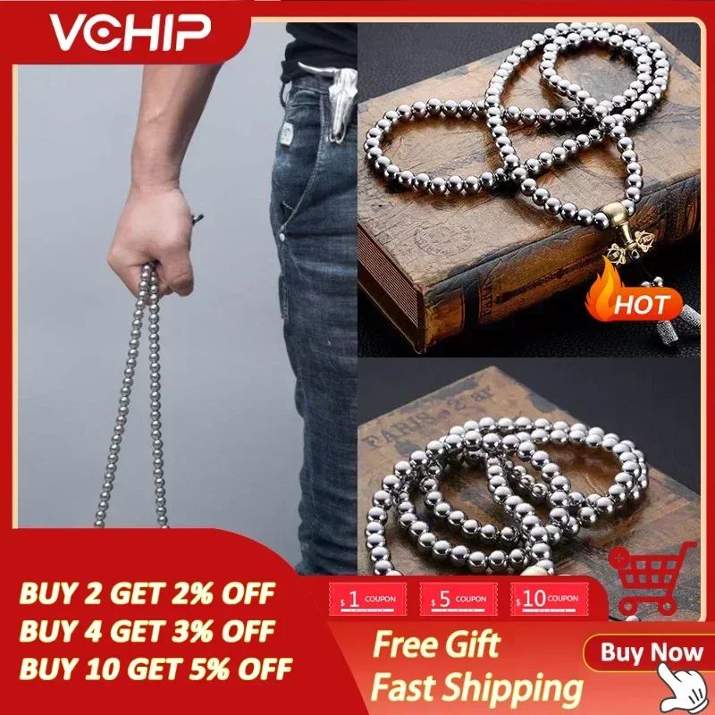 Titanium EDC Self Defense Necklace With Tactical Bead Chain 0