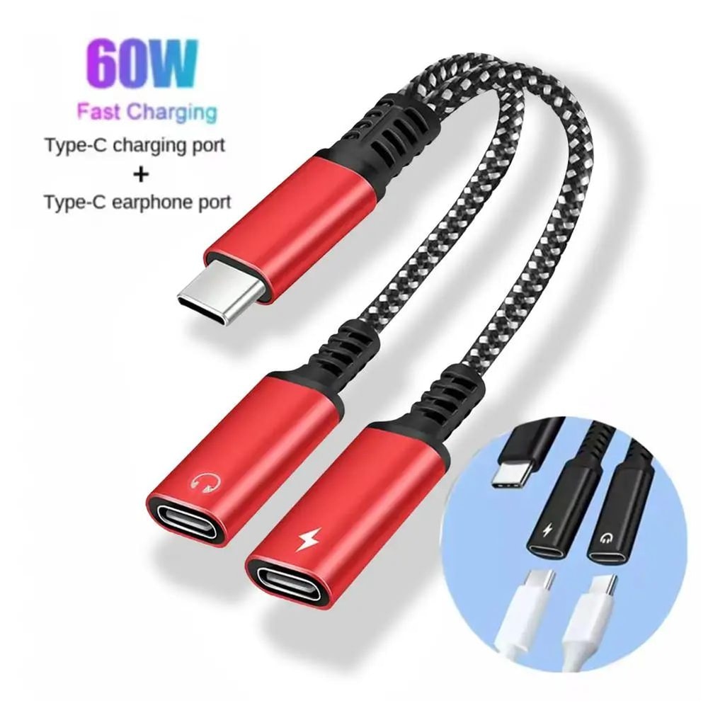 2in1 USBC Splitter For Charging And Audio Dual USBC Adapter For IPhone 15 Android 1