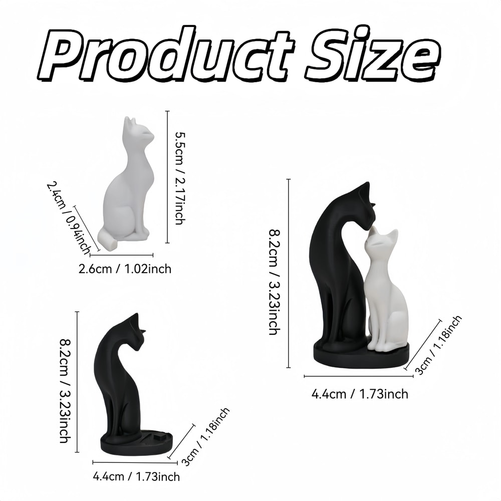 Modern Black White Cat Sculpture Decor Minimalist Desk Home Figurine Accent 5