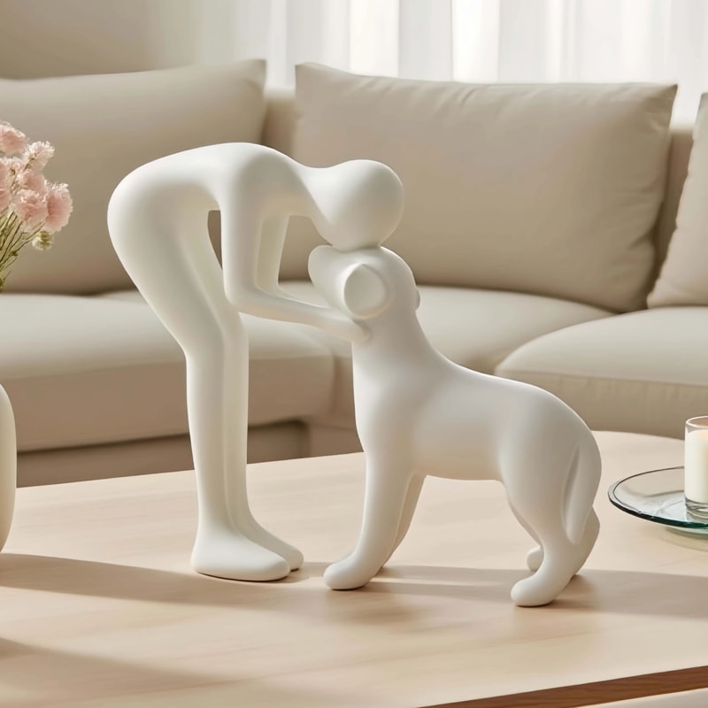 Elegant Black Dog Owner Bond Statue Minimalist Pet Lover Gift Decor 1