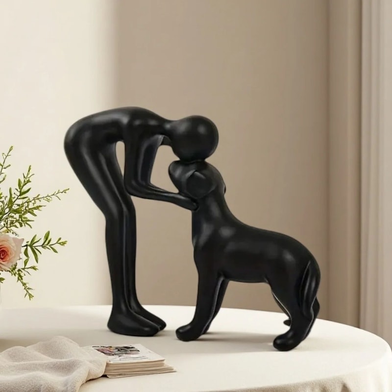 Elegant Black Dog Owner Bond Statue Minimalist Pet Lover Gift Decor 5