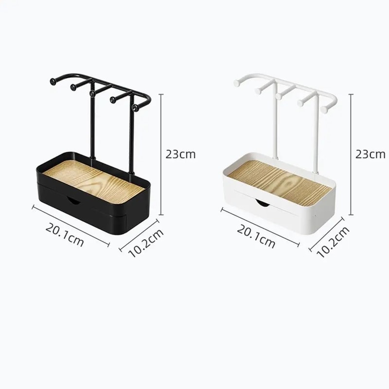 Elegant Wooden Base Jewelry Organizer Stand With Drawer Necklace Display Rack 3