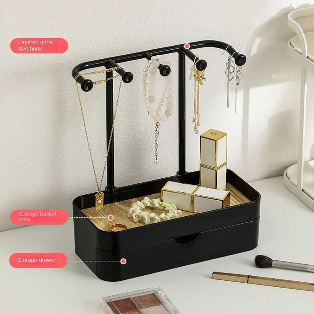 Elegant Wooden Base Jewelry Organizer Stand With Drawer Necklace Display Rack 4