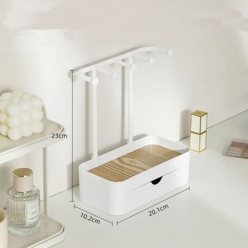 Elegant Wooden Base Jewelry Organizer Stand With Drawer Necklace Display Rack 6