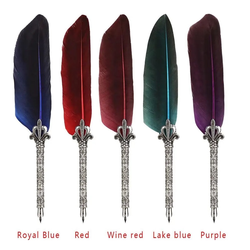 Luxury Feather Quill Pen Set With Ink Nibs Vintage Calligraphy Gift Box 4