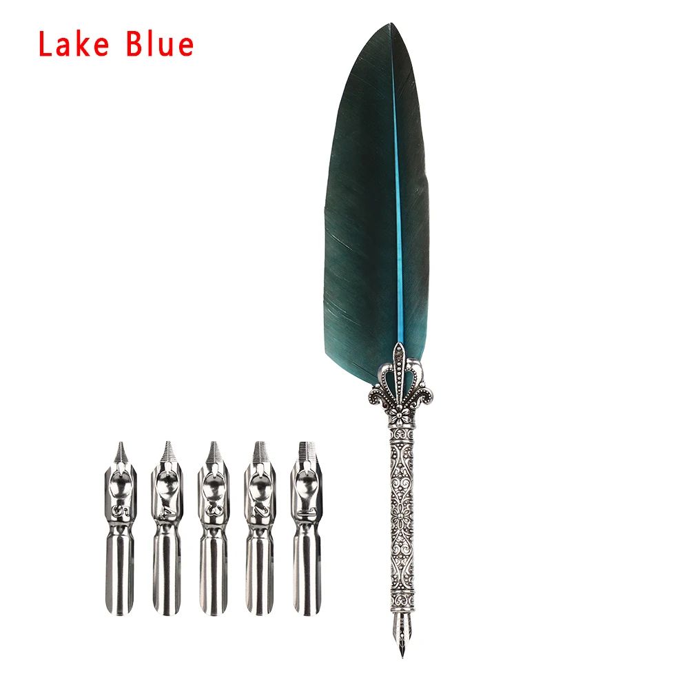 Luxury Feather Quill Pen Set With Ink Nibs Vintage Calligraphy Gift Box 10