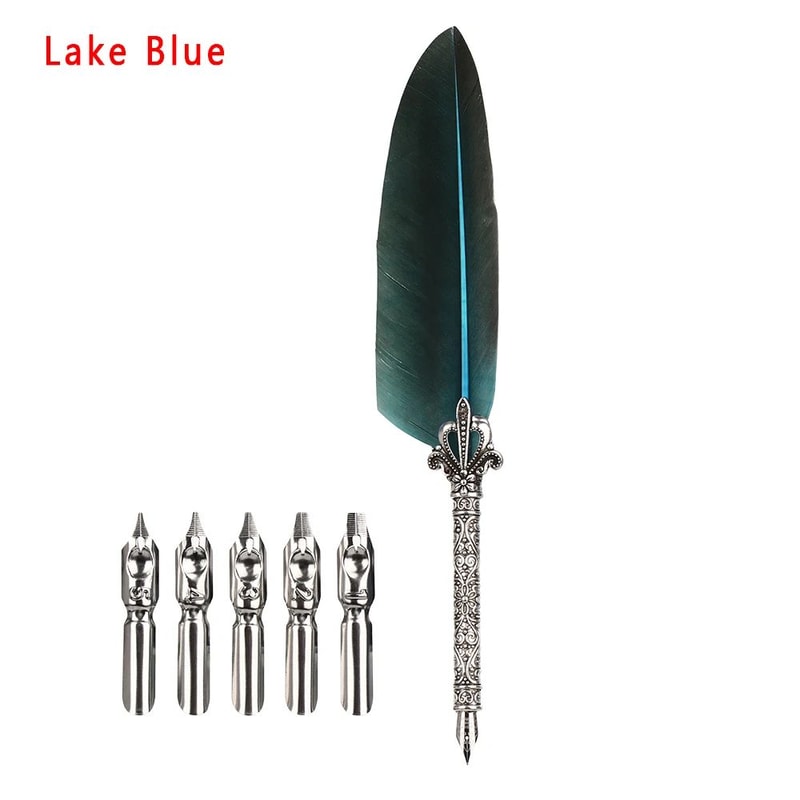 Luxury Feather Quill Pen Set With Ink Nibs Vintage Calligraphy Gift Box 10